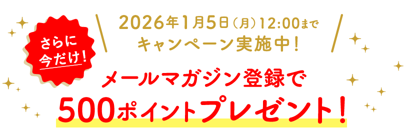 さらになんとメールマガジン登録で500ポイント配布！