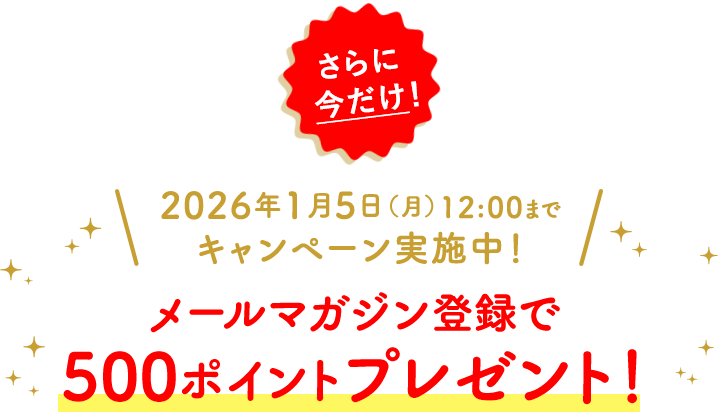 さらになんとメールマガジン登録で500ポイント配布！
