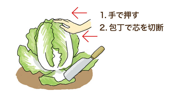 1.手で押す 2.包丁で芯を切断