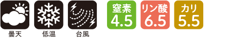 曇天・低温・台風・窒素4.5・リン酸6.5・カリ5.5