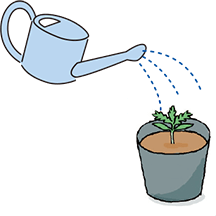 じょうろで水をかける様子
